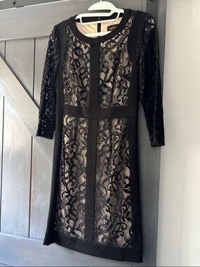 Laundry By Shelli Segal Black Lace Midi Dress with Nude Lining